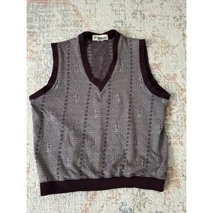 VTG Grand Slam Golf Sweater Vest Large Burgundy Cotton Blend Diamond Pattern